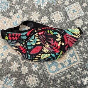 Black and Multicolor Leaf Print Crossbody Bag